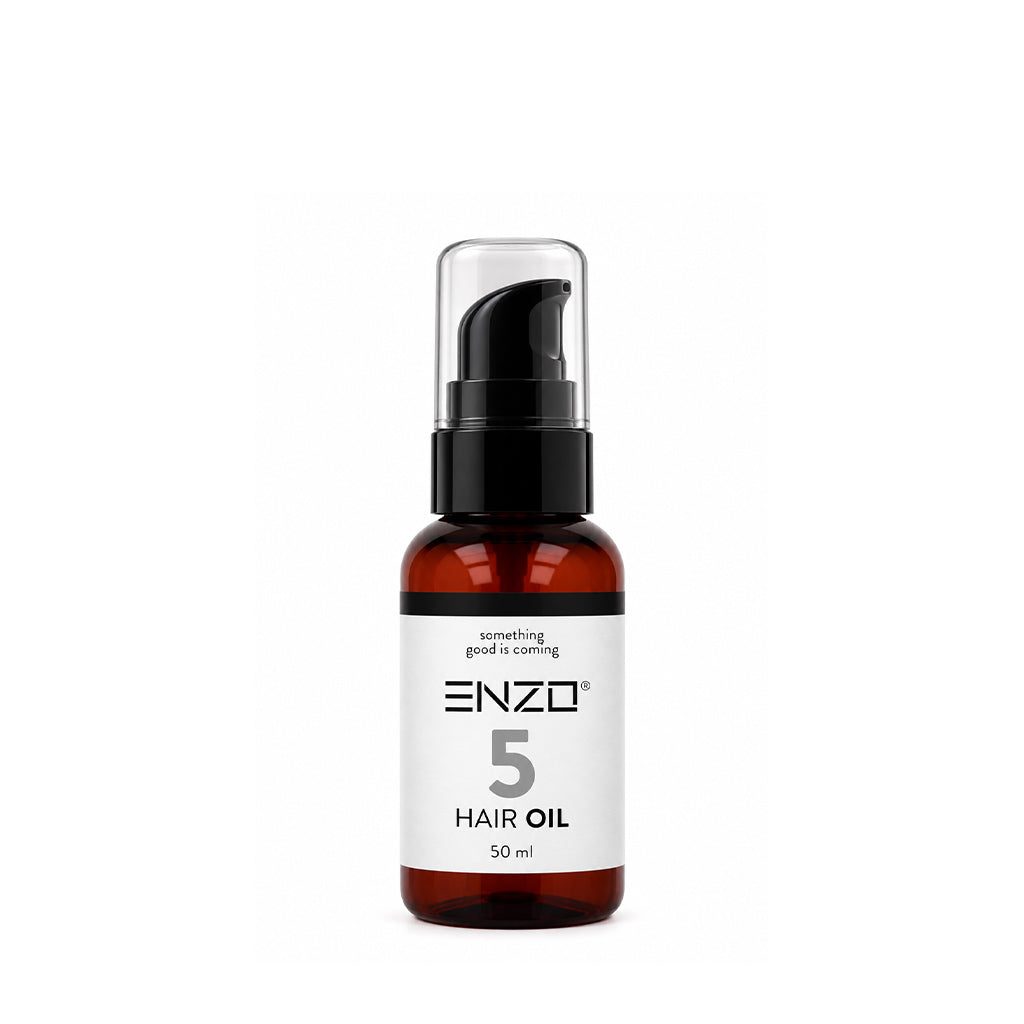 ENZO Hair Oil plaukų aliejus galiukams, 50 ml rudas buteliukas su pompa