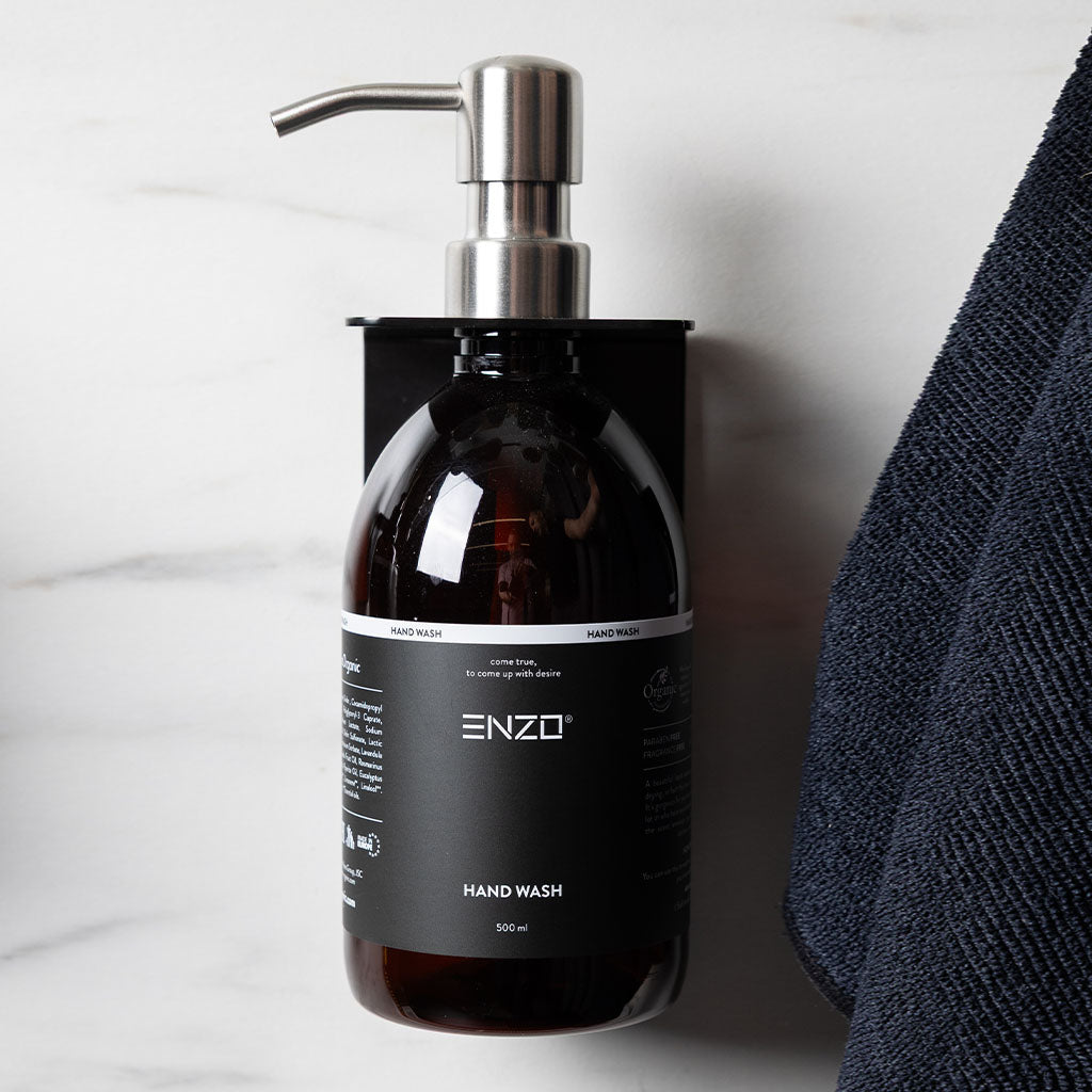 Vonios šampūno buteliuko laikiklis iš nerūdijančio plieno. Juodas