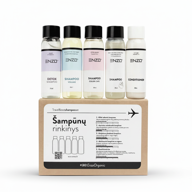 ENZO® šampūnų rinkinys dėžutėje. Visi šampūnai