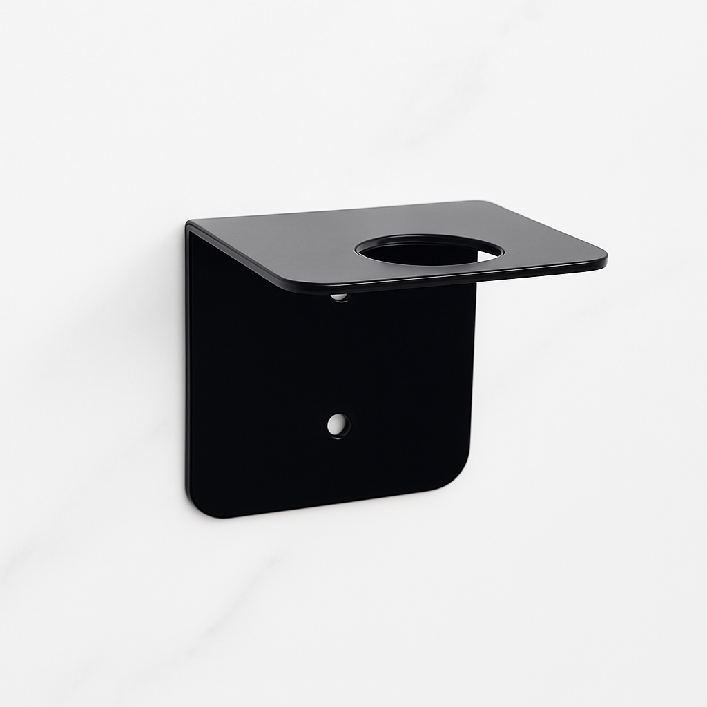 Vonios šampūno buteliuko laikiklis iš nerūdijančio plieno. Juodas